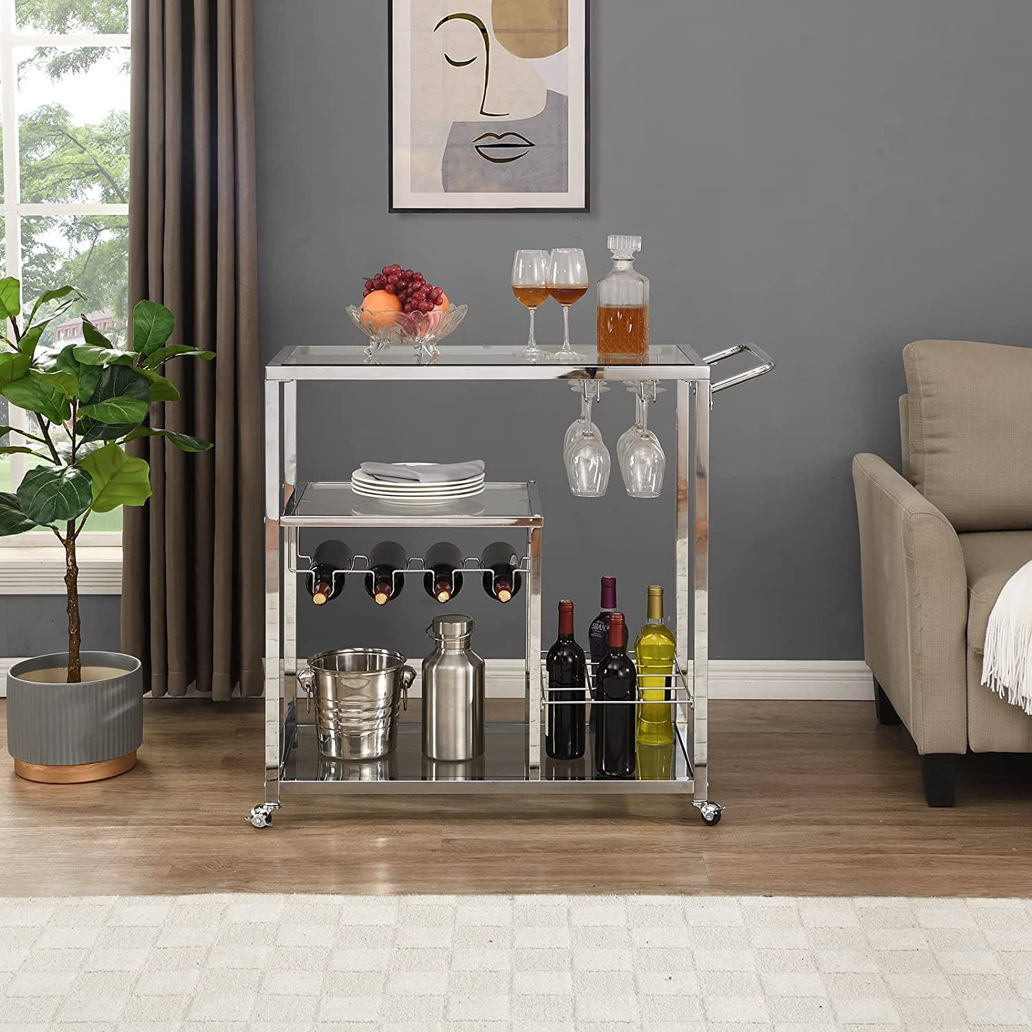 Glass Bar Cart with Wine Rack & Glass Holder Cheap Best Wholesale