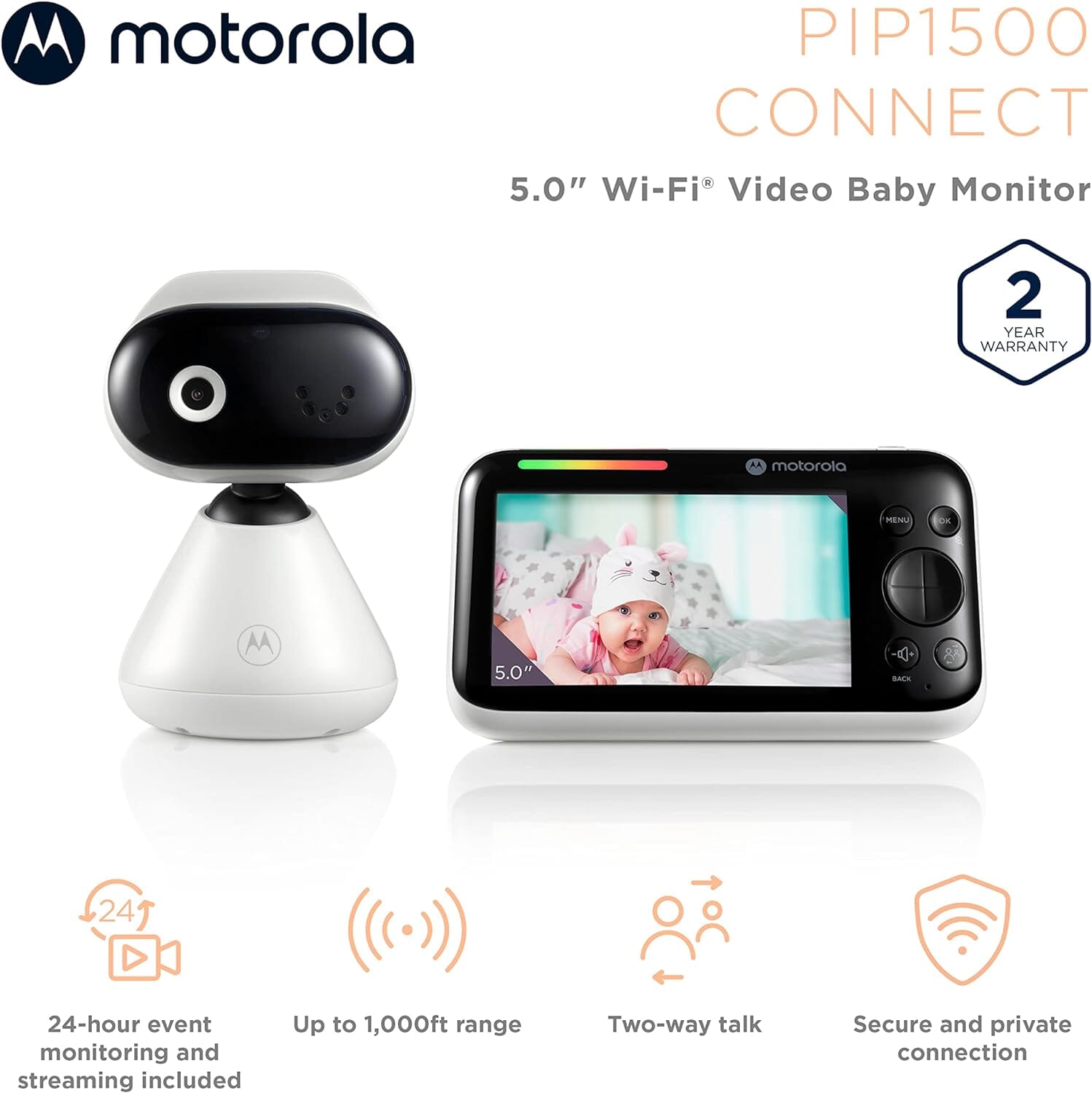 Motorola Baby Monitor PIP1500 Connect - 5 WiFi Video Baby Monitor with Camera  (Refurbished) Free Shipping Online