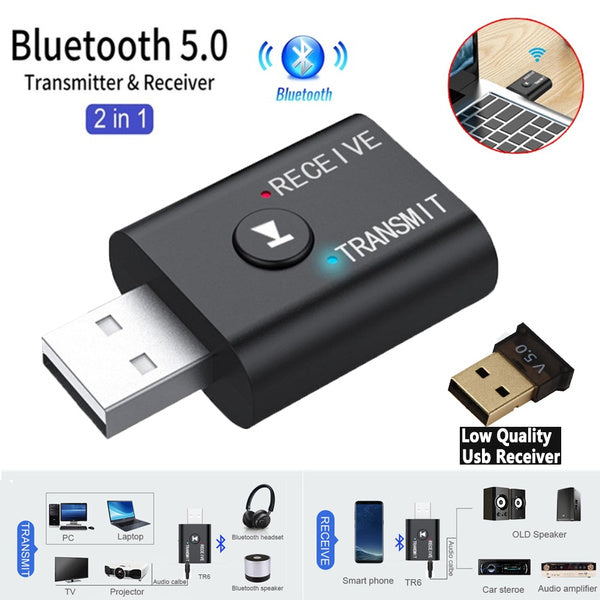 2-Piece: 2-in-1 USB Wireless Bluetooth Adapter 5.0 Transmitter Free Shipping 100% Guaranteed