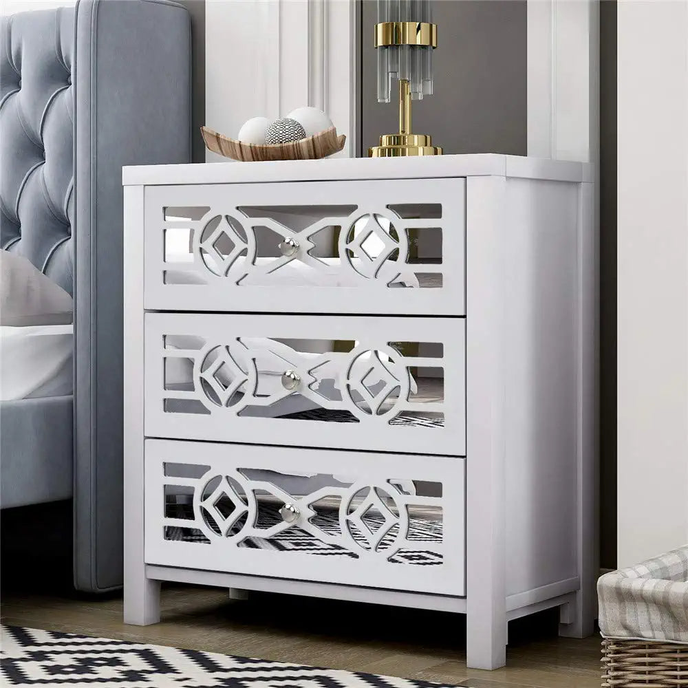 Mirrored Carved Pattern Modern Gold Finish Bedroom Nightstand Sale With Mastercard