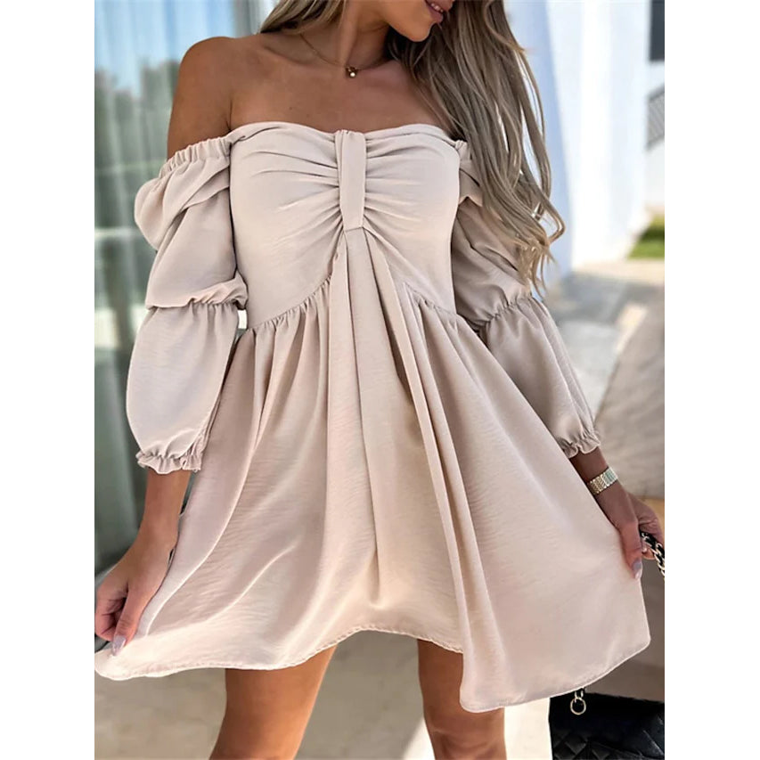 Women's Off Shoulder Casual Puff Sleeve Dress Cheap Visit