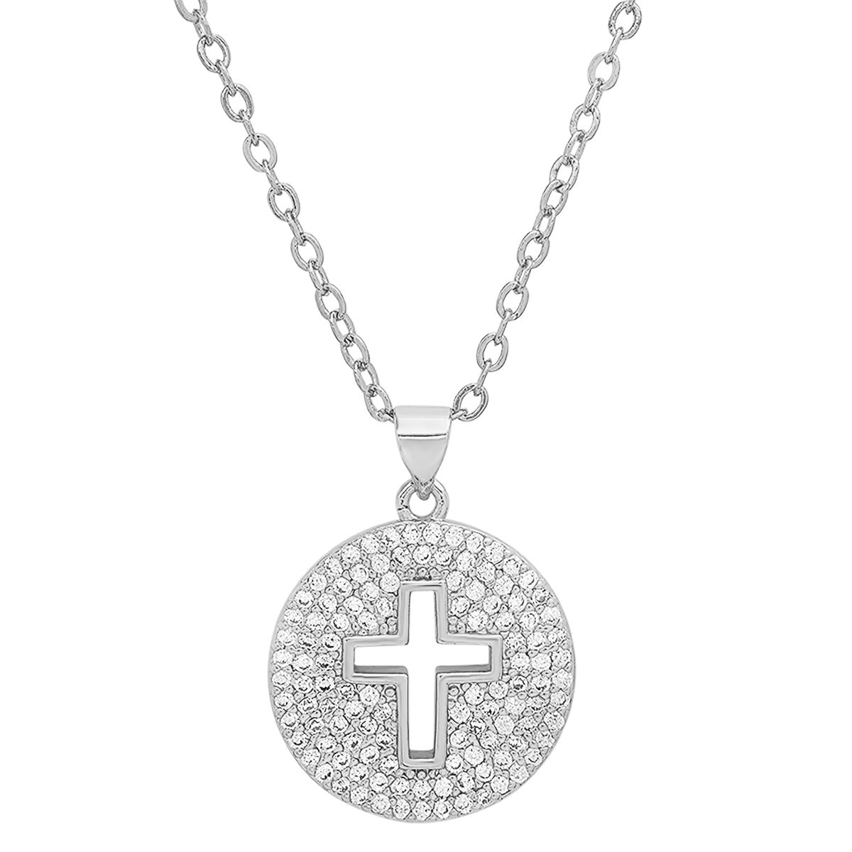 Ladies 18k White Gold/Gold Plated Brass Simulated Diamonds Round Cross Pendant Buy Cheap Big Discount