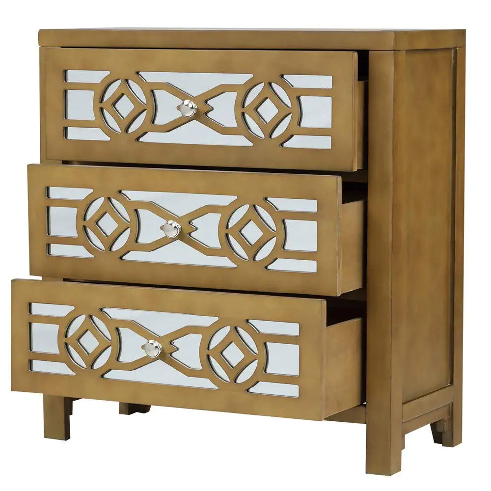 Mirrored Carved Pattern Modern Gold Finish Bedroom Nightstand Sale With Mastercard