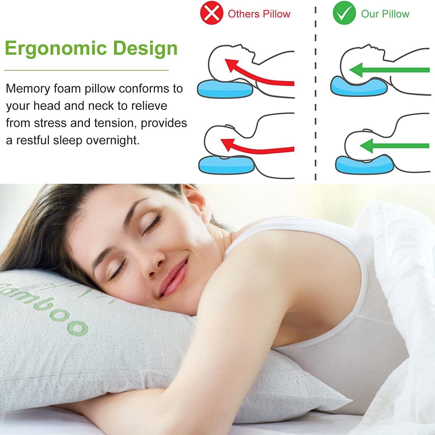 Queen Memory Foam Pillow with Removable Bamboo Cover Pay With Visa For Sale