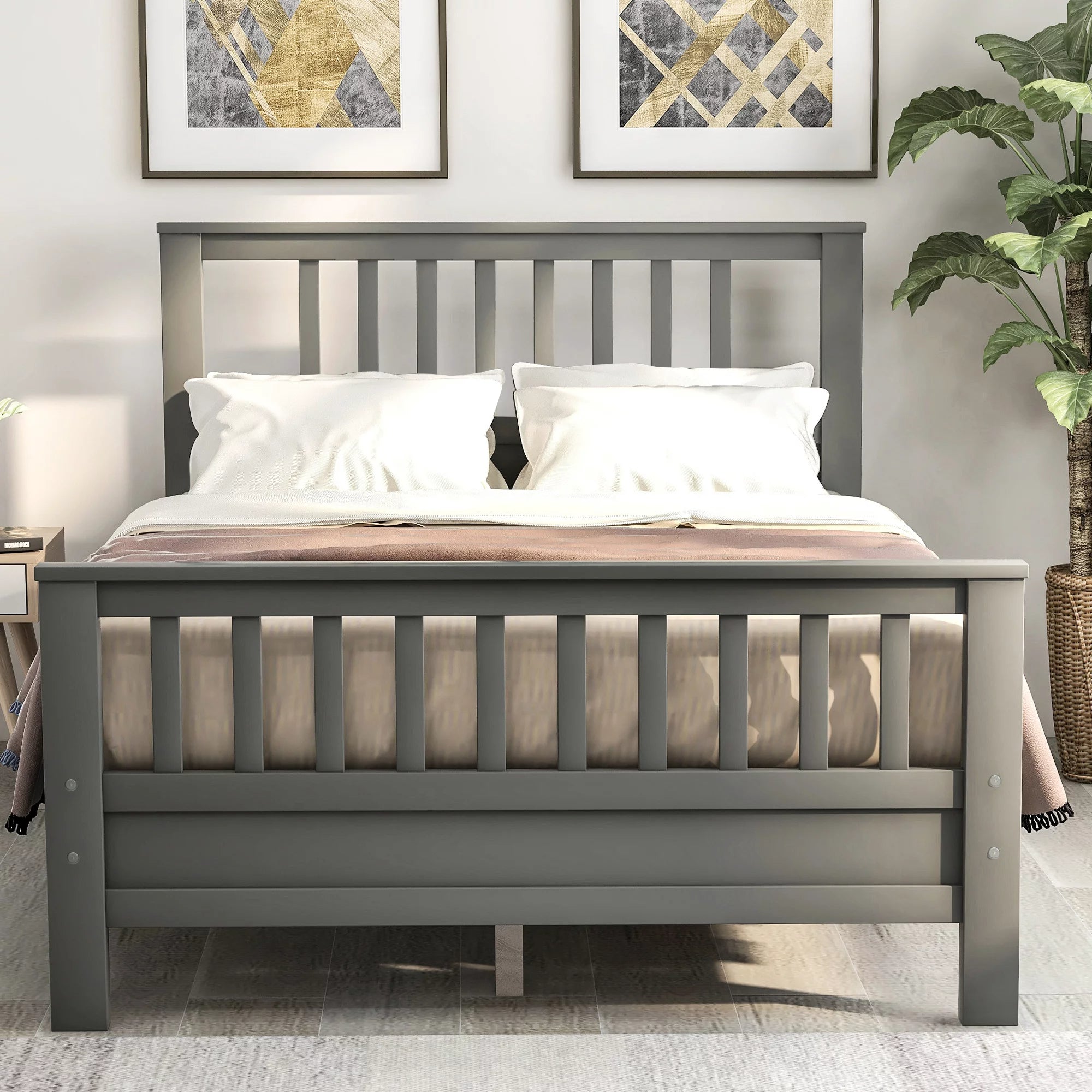 Anysun Full Size Bed Frame Solid Wood Platform Bed with Headboard for Kid's Buy Cheap Visit New