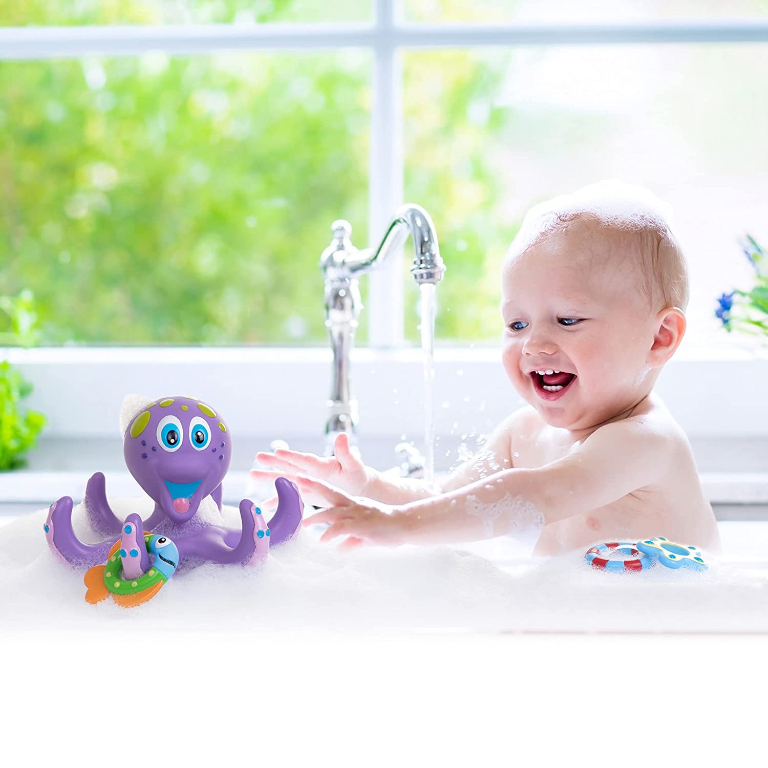 Nuby Floating Purple Octopus with 3 Hoopla Rings Interactive Bath Toy Free Shipping Outlet Store