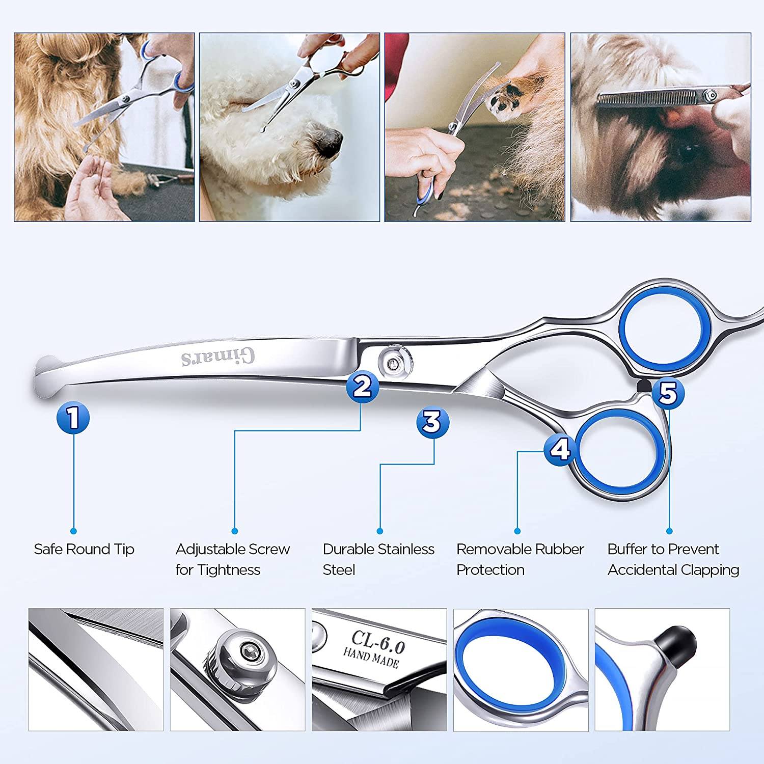 Gimars 6-in-1 Professional Stainless Steel Safety Pet Grooming Scissors New Arrival For Sale