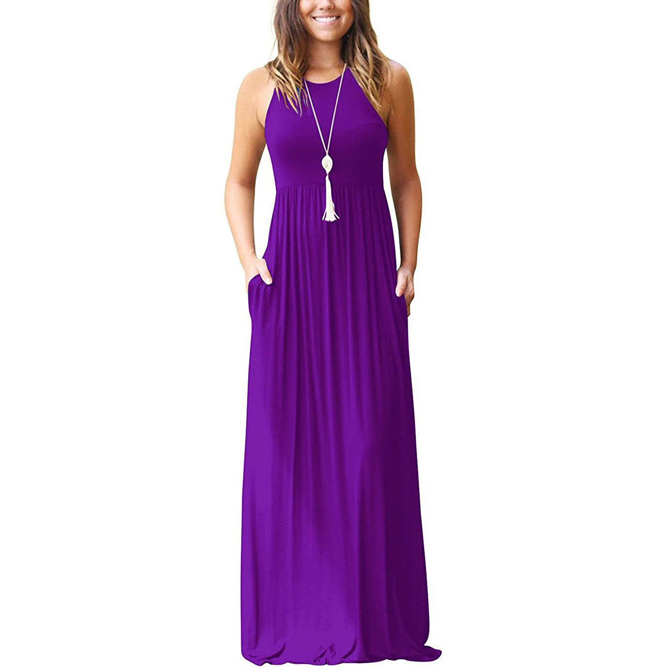 Women's Fashion Summer Sleeveless Racerback Loose Plain Maxi Dresses Discount Collections