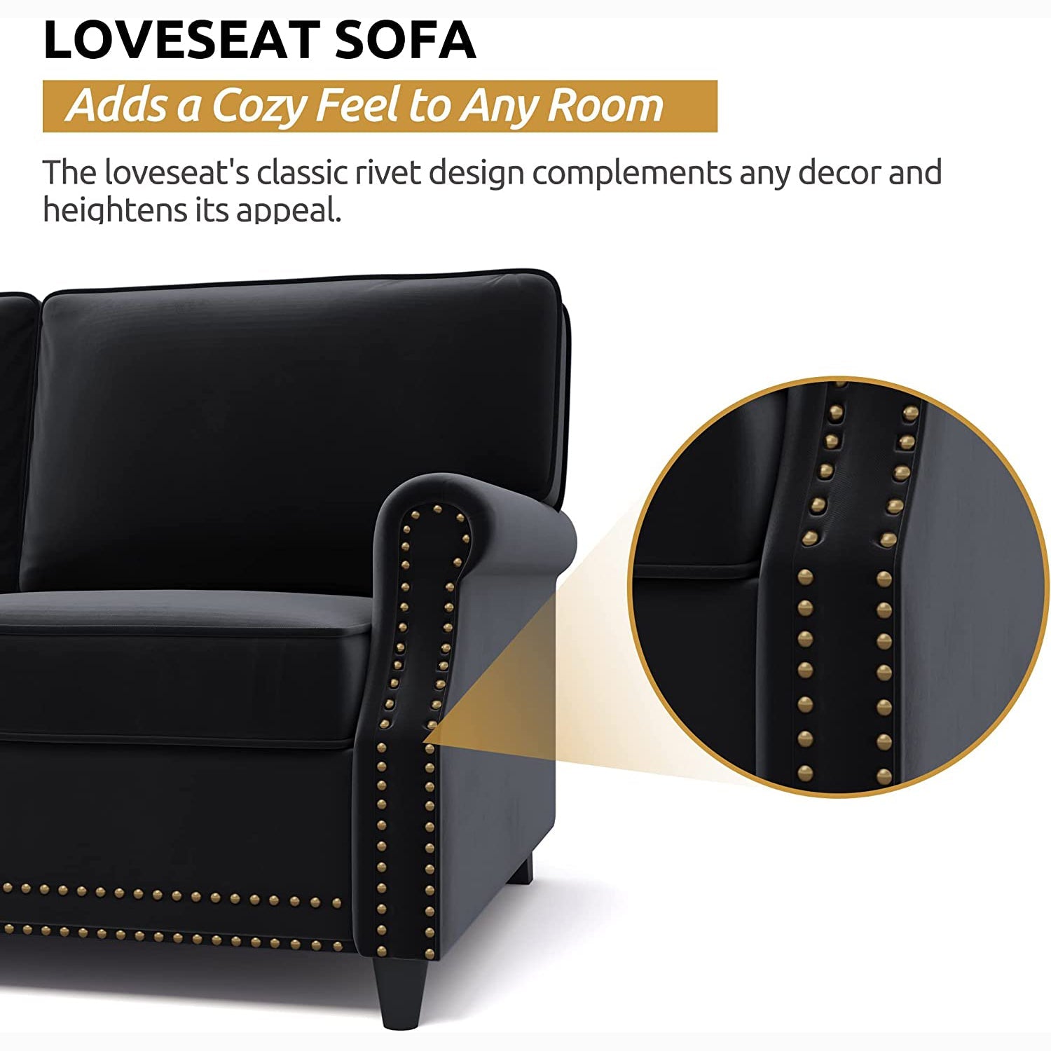 Velvet Roll Up Arm Chair Loveseat with Nail Head Discount Big Discount