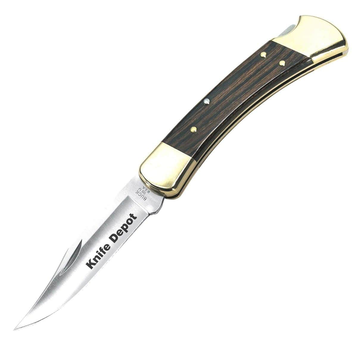 Engraved Buck 110 Folding Hunter, 3.75 420HC Blade, Crelicam Ebony Handle, Sheath Visit New Sale Online