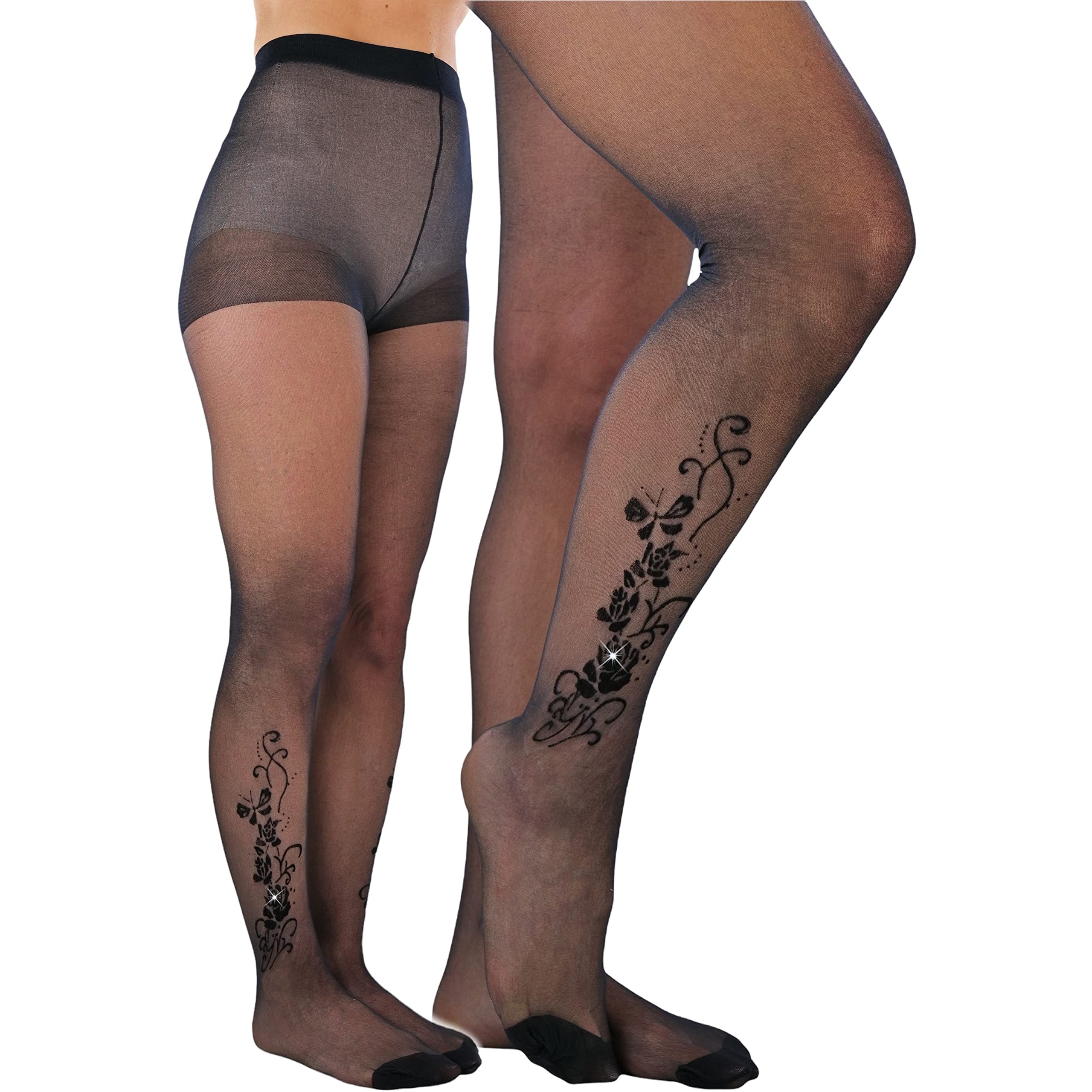 6-Pack: ToBeInStyle Women's Full Length Black Pantyhose with Ankle Print Design Buy Cheap Pice