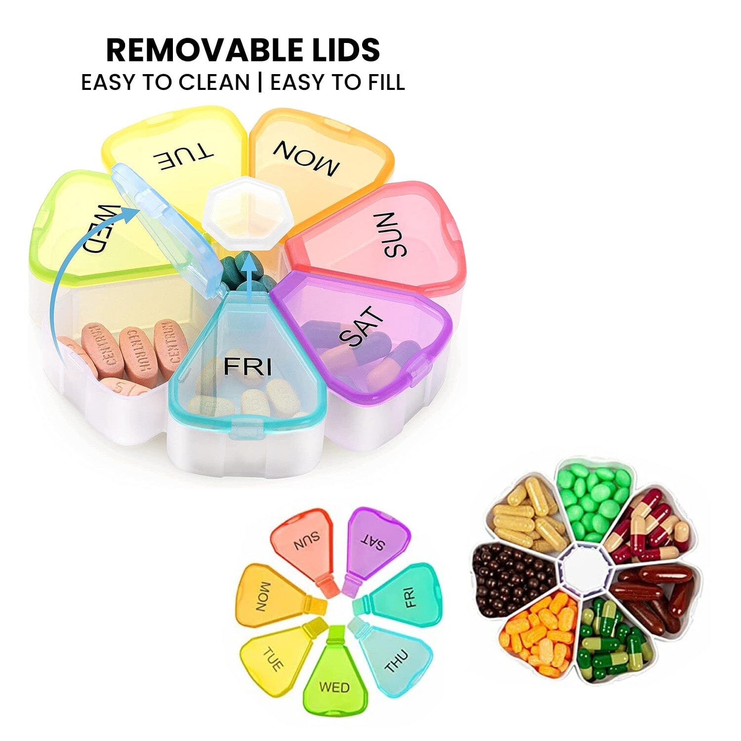 Colorful 7 Day Pills And Vitamins Organizer With Large Compartments Free Shipping Low Pice