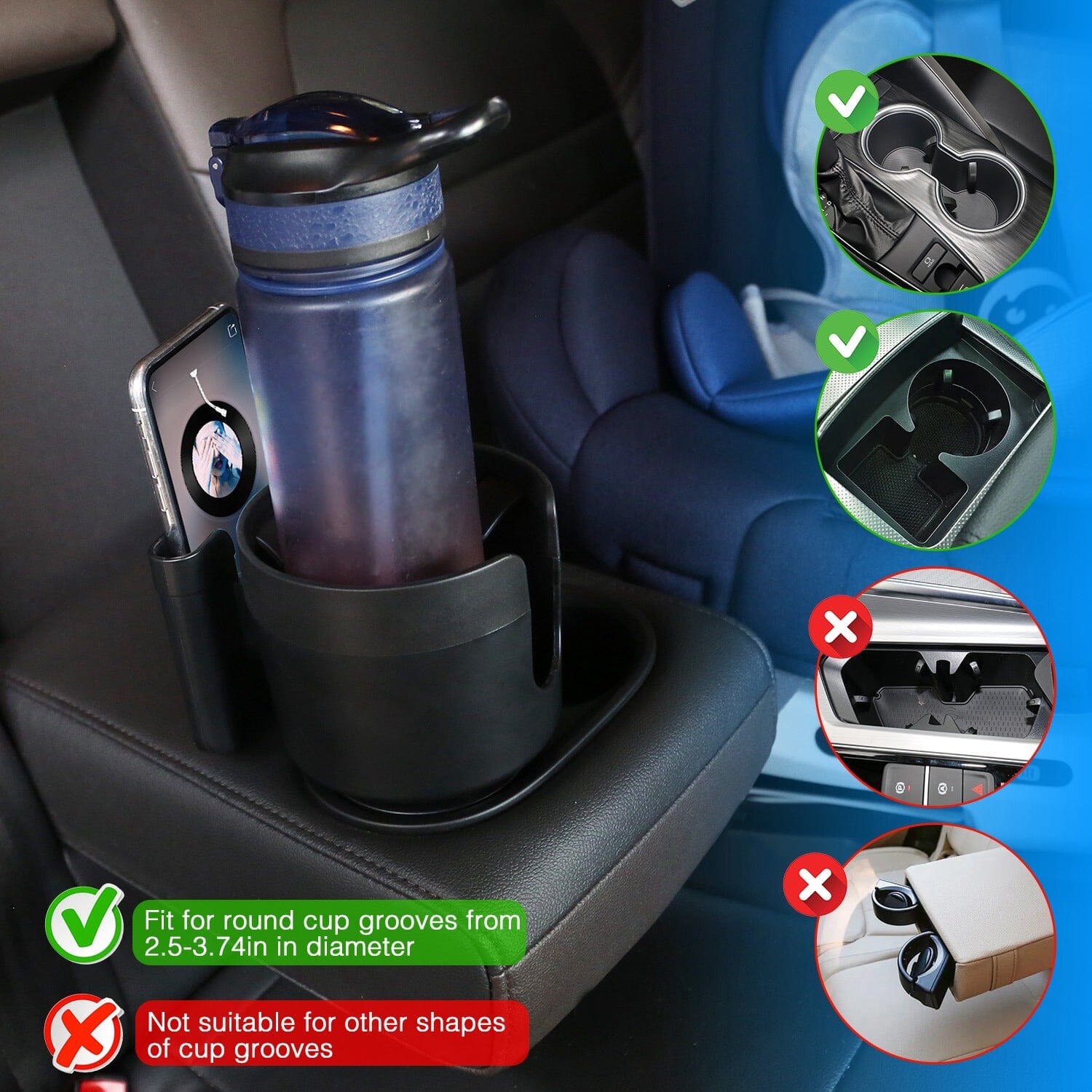 2-in-1 Car Cup Holder with Phone Holder Adjustable Base Clearance Ebay