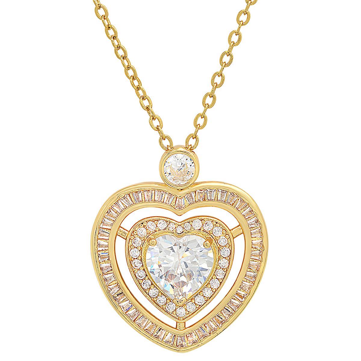 Ladies 18k Gold Plated Brass Simulated Diamonds Heart Pendant Cheap Sale Low Cost