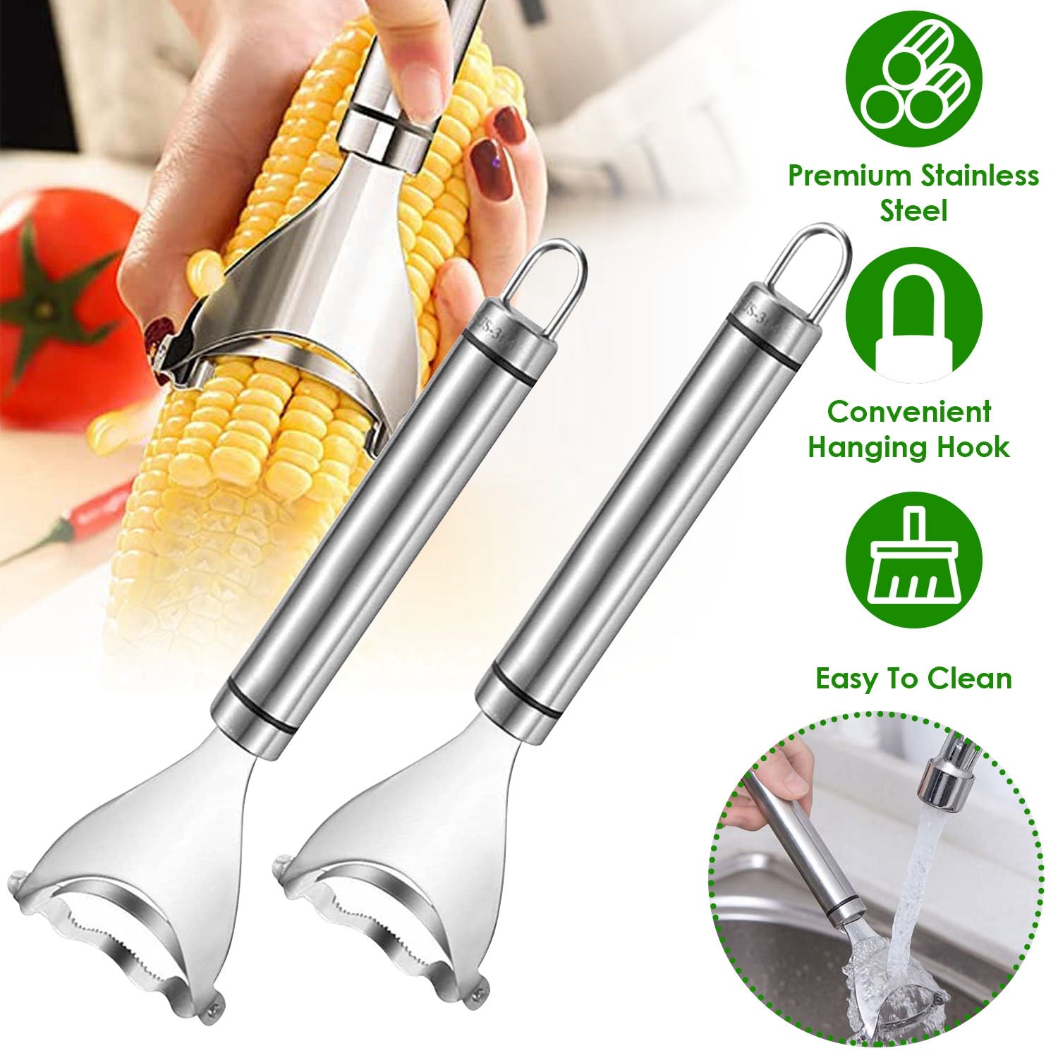 2-Piece: Stainless Steel Corn Cob Peelers Pick A Best