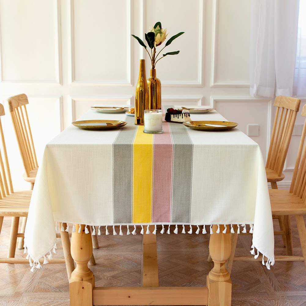 Patchwork Fringed Linen Tablecloth Good Selling Online