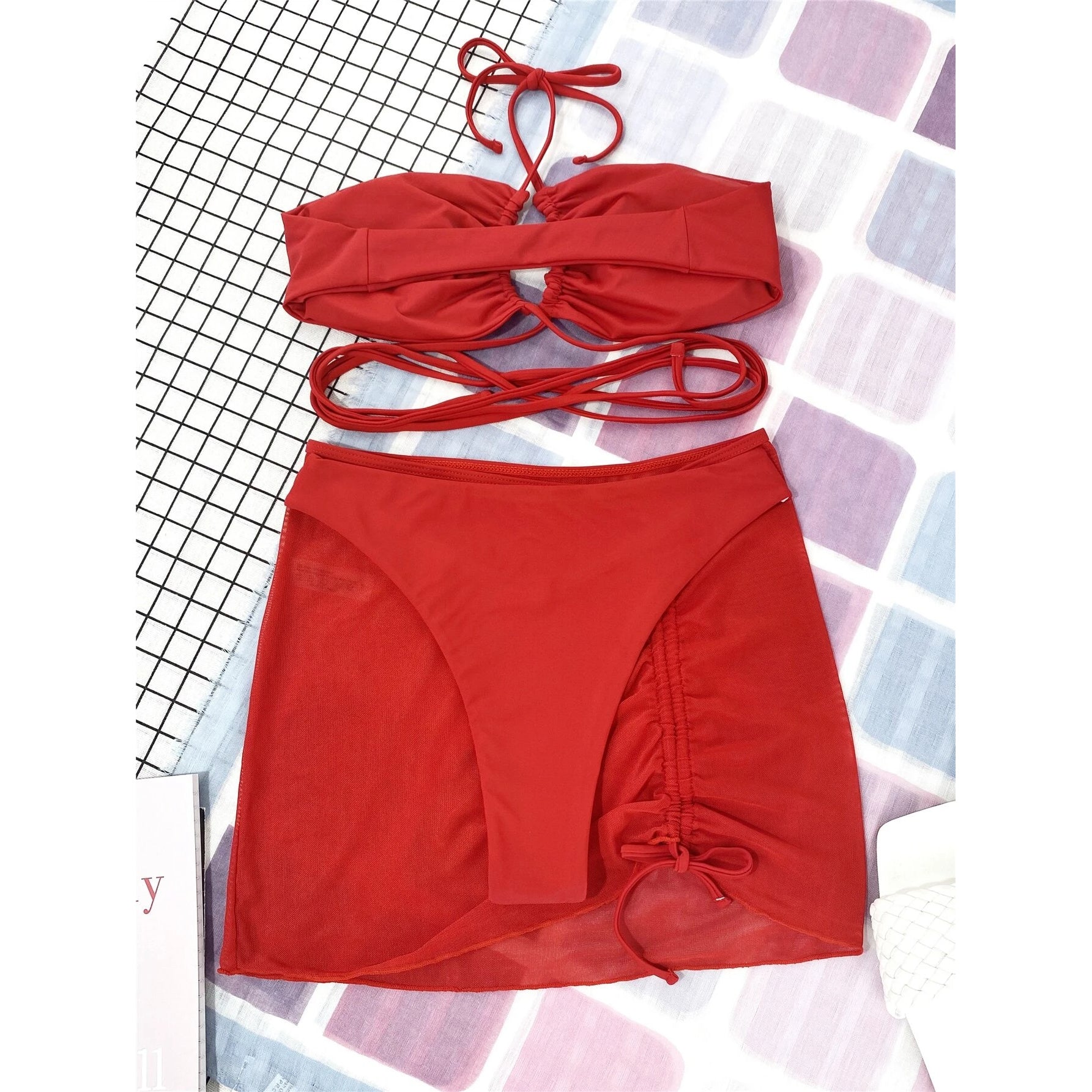 3-Pack: Criss Cross Halter Bikini Swimsuit & Beach Skirt Discount Codes Really Cheap