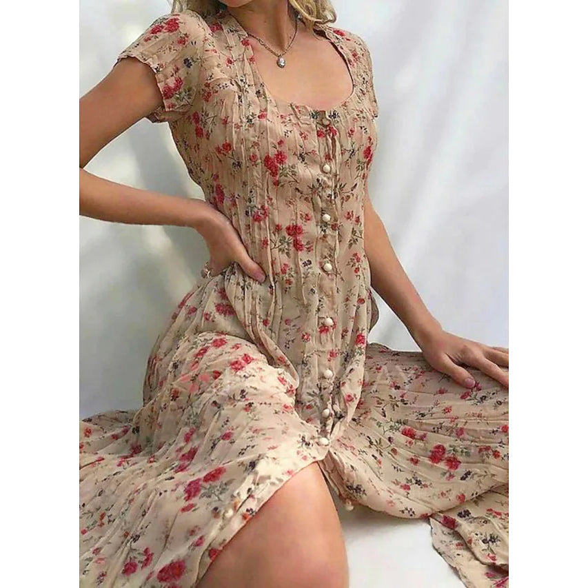 Women's Shift Short Sleeve Floral Print Dress 2025 Unisex For Sale