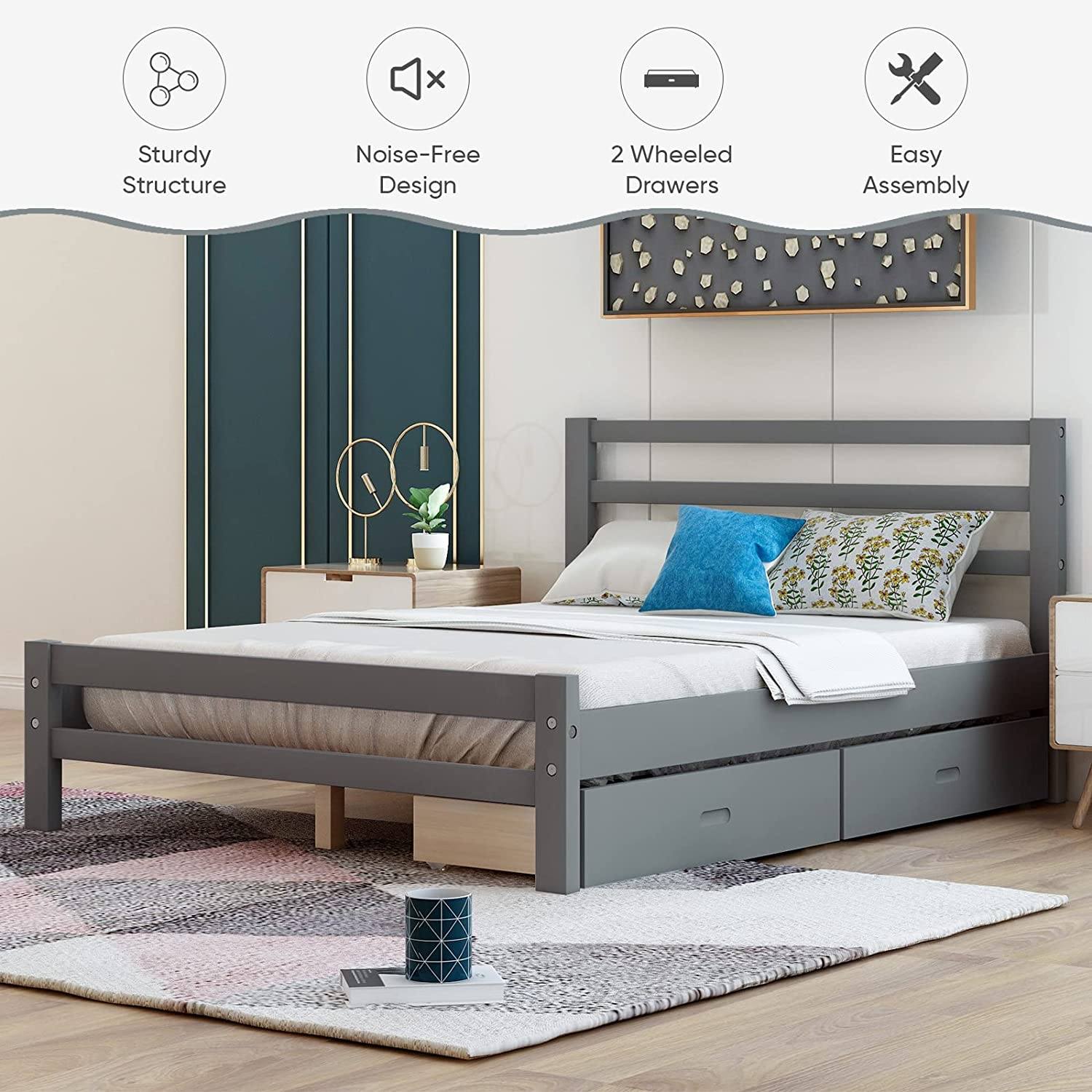 Full Platform Bed Frame with Two Storage Drawers Countdown Package Online