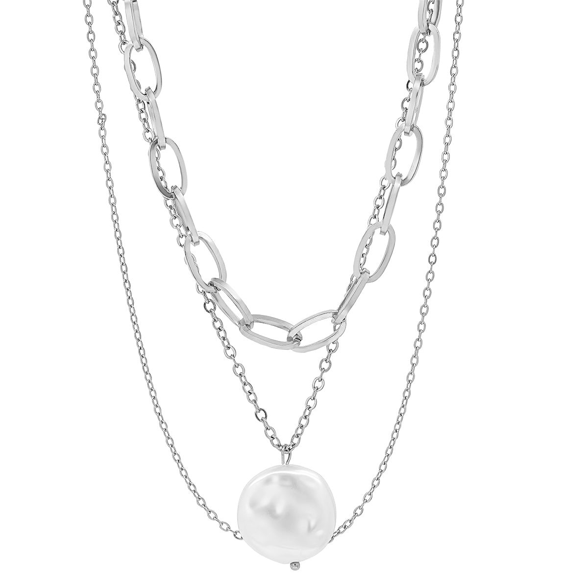 Multi Row Chain Necklace with Pearl Charm Discount Visit New