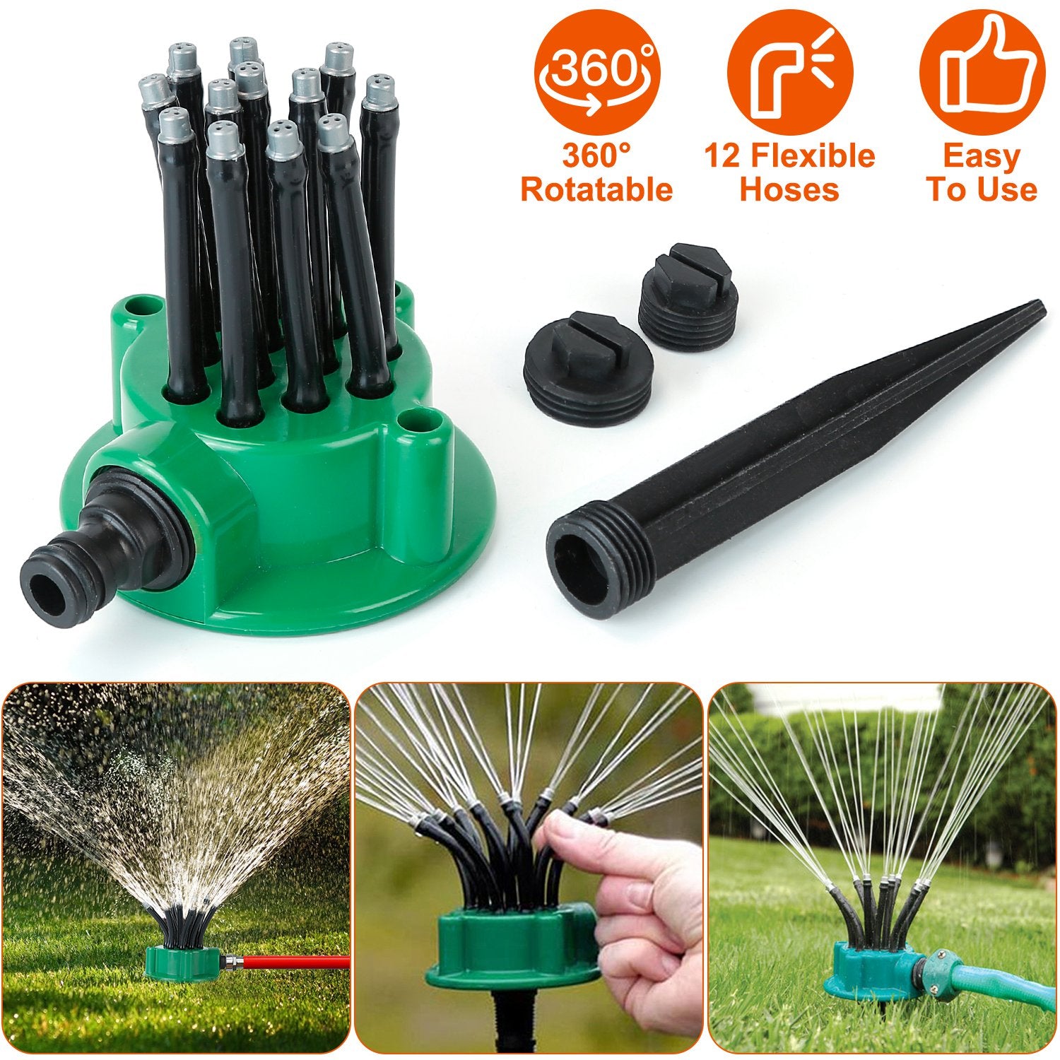 360° Flexible Lawn Sprinkler Automatic 12 Tubes Garden Water Irrigation Sprayers Outlet Explore