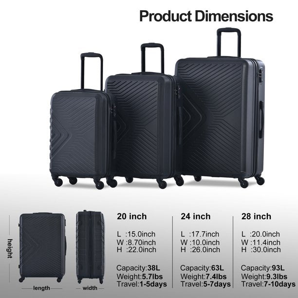 3-Piece Set: Hardshell Lightweight Suitcase with TSA Lock Spinner Wheels Free Shipping Clearance