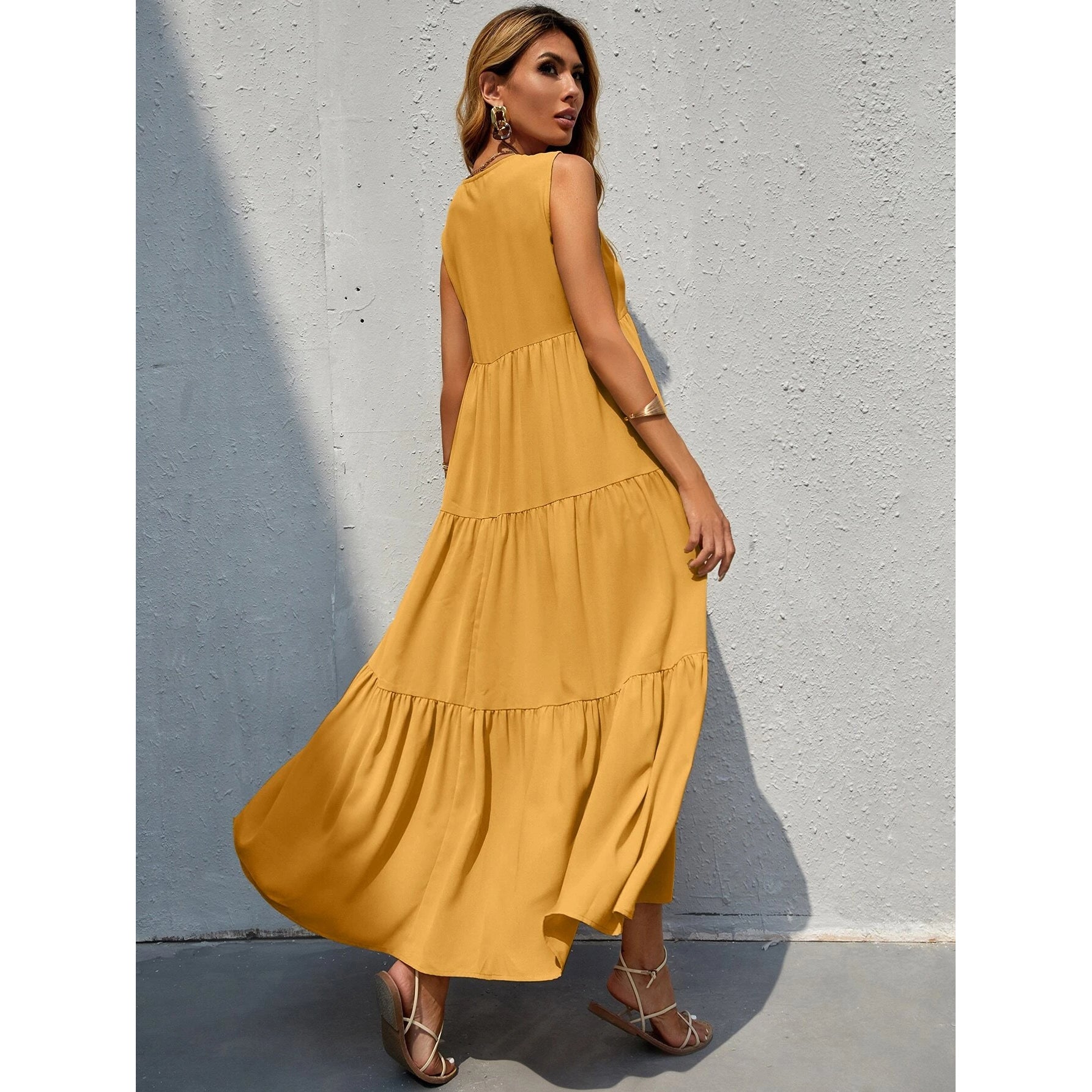 Women's V-neck Ruffle Hem Solid Dress Choice Online