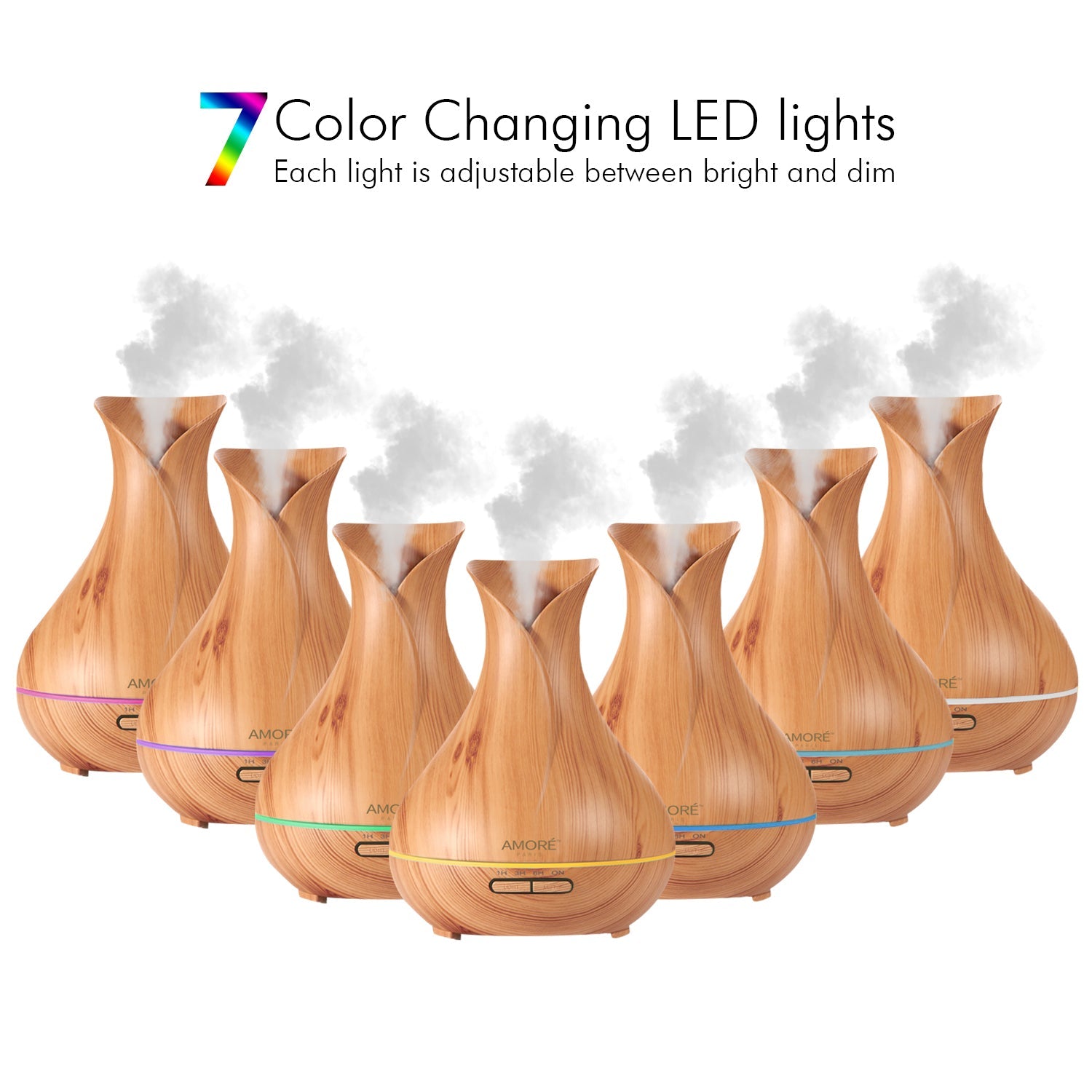 Ultrasonic Air Humidifier With Wood Grain 7 Color Changing LED Lights Fashionable