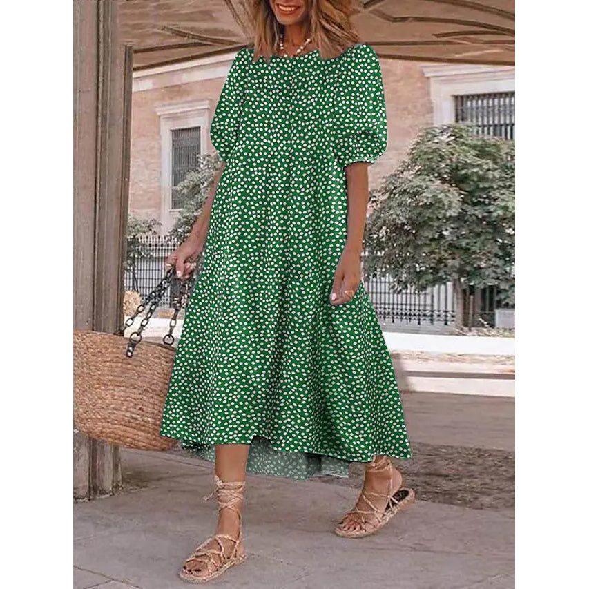 Women's Ruffled Patchwork Print Midi Dress Free Shipping Buy