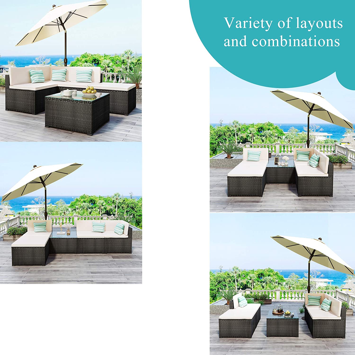 5-Piece: Patio Rattan PE Wicker Furniture Corner Sofa Set Cheap High Quality