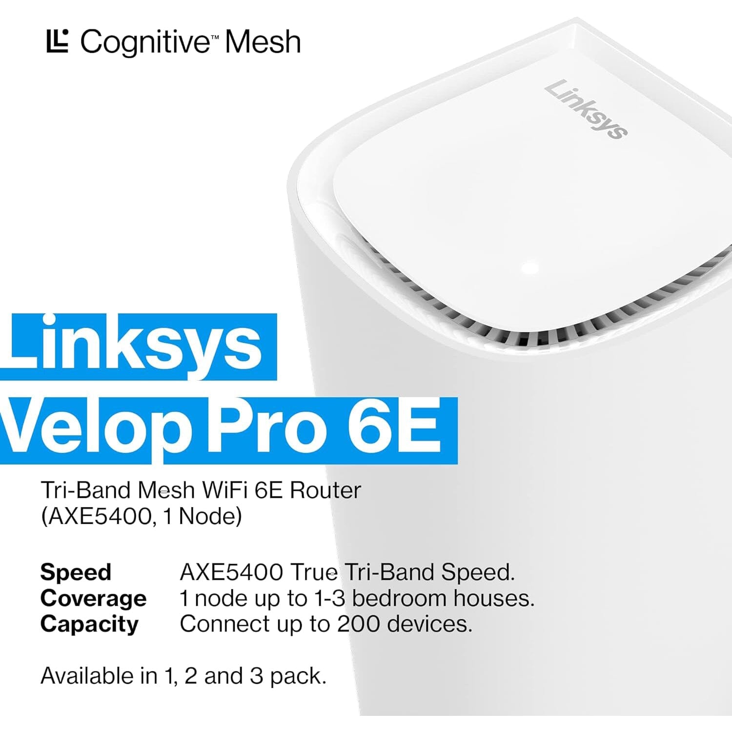 Linksys Velop Pro WiFi 6E Mesh System - Cognitive Mesh Router with 6 Ghz Band Access & 5.4 (AXE5400) Gbps True Gigabit Speed  (Refurbished) 100% Original Sale Online