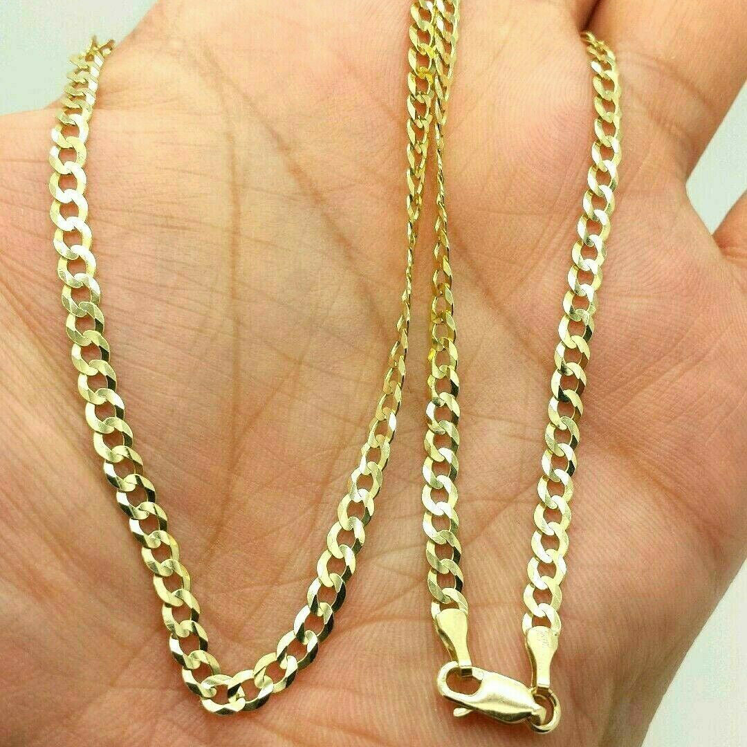 18K Solid Gold Cuban Chain Necklace Men Women 4mm Sale Low Pice