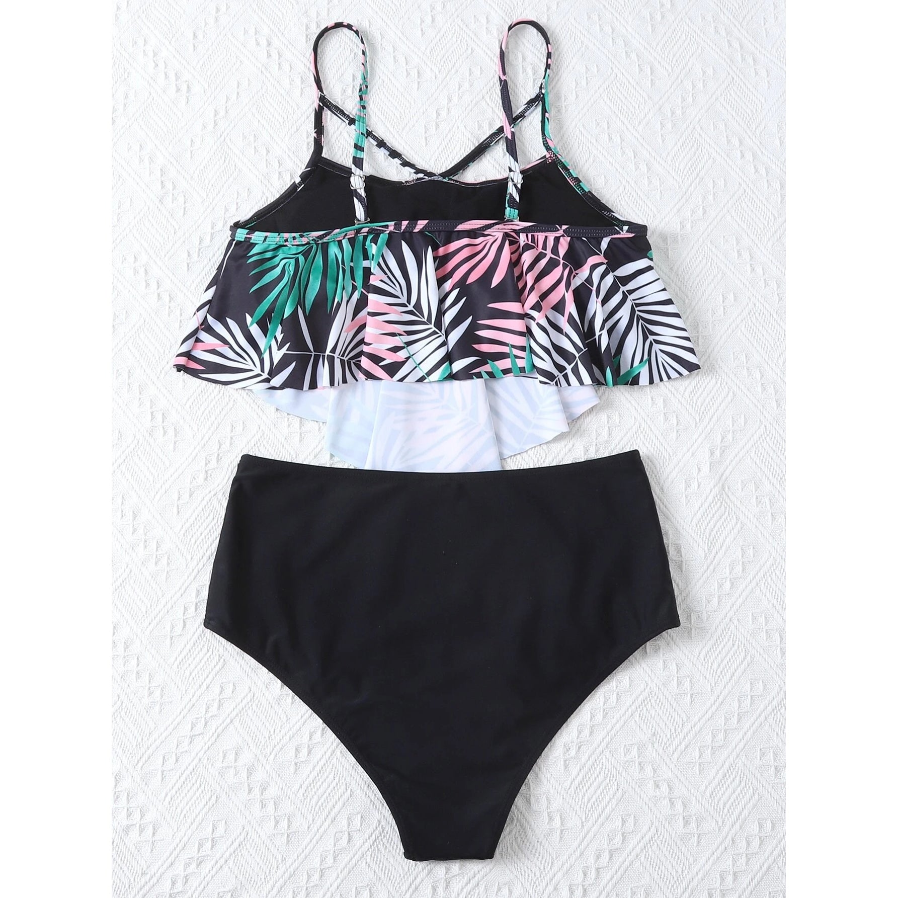 Leaf Print Hanky Hem High Waisted Bikini Swimsuit Cheap Online Online