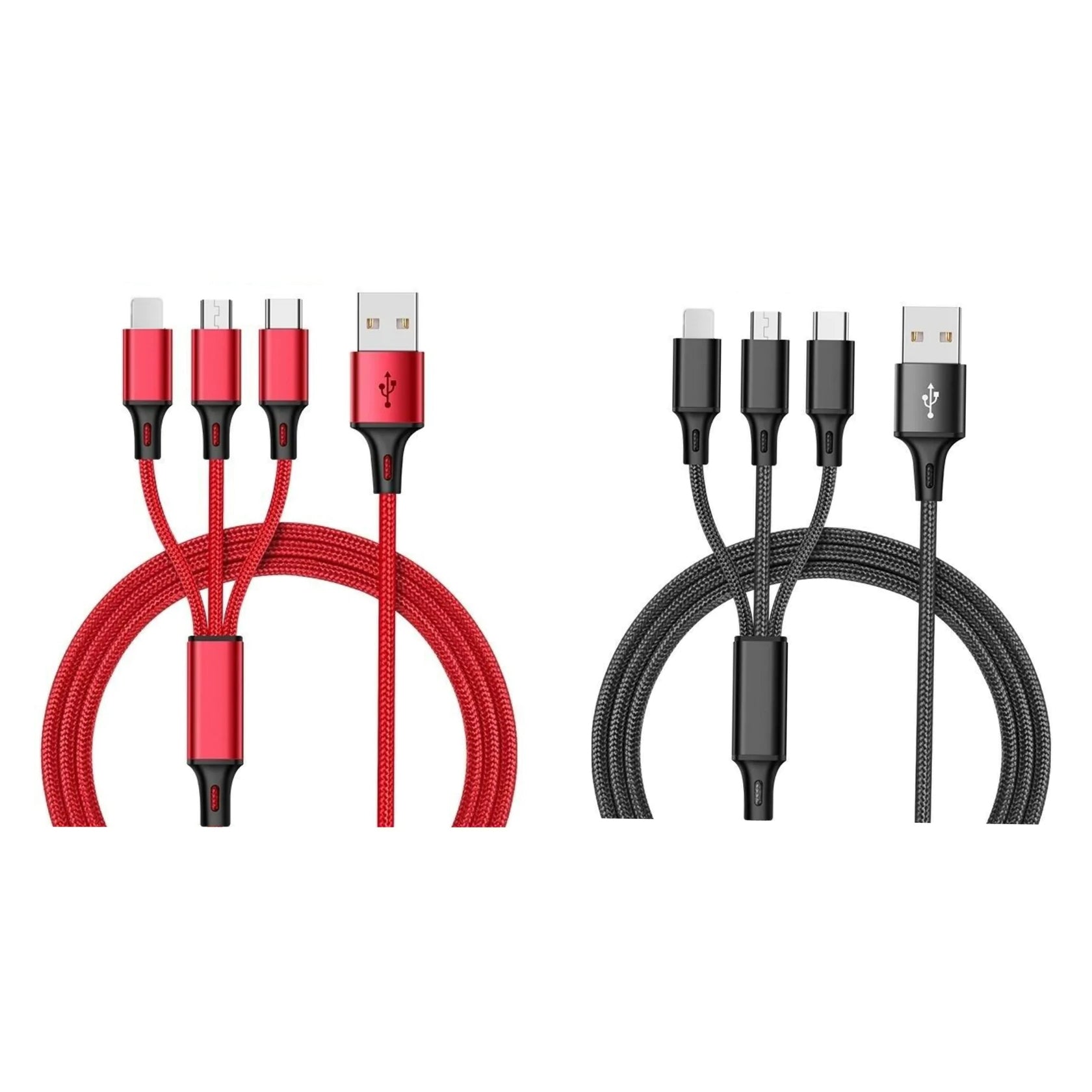 2-Pack: 3-in-1 Nylon Braided 4FT 3A Charging Cable Outlet Shop