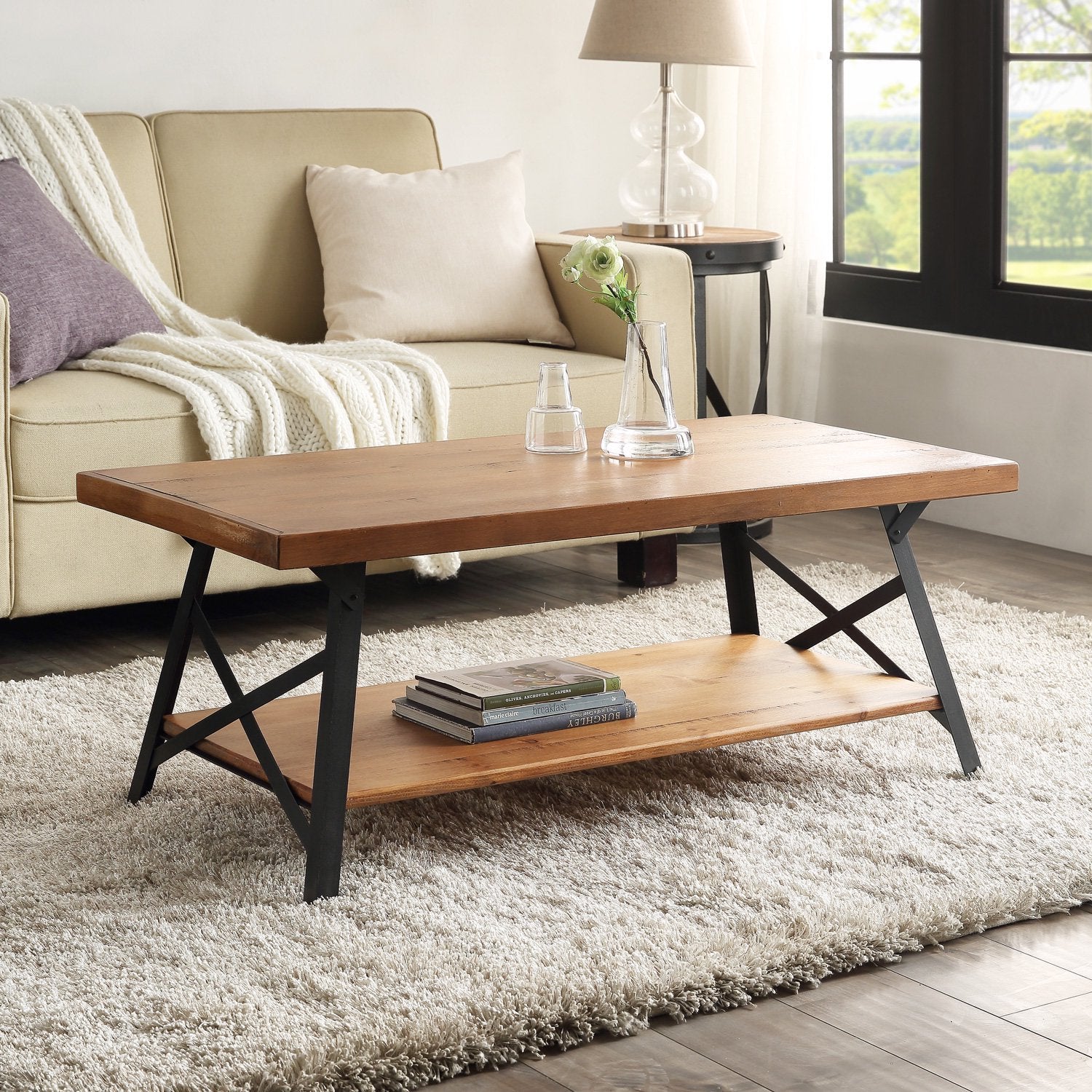 Rustic Coffee Table with Storage & Metal Legs, Brown 43 Free Shipping Looking For