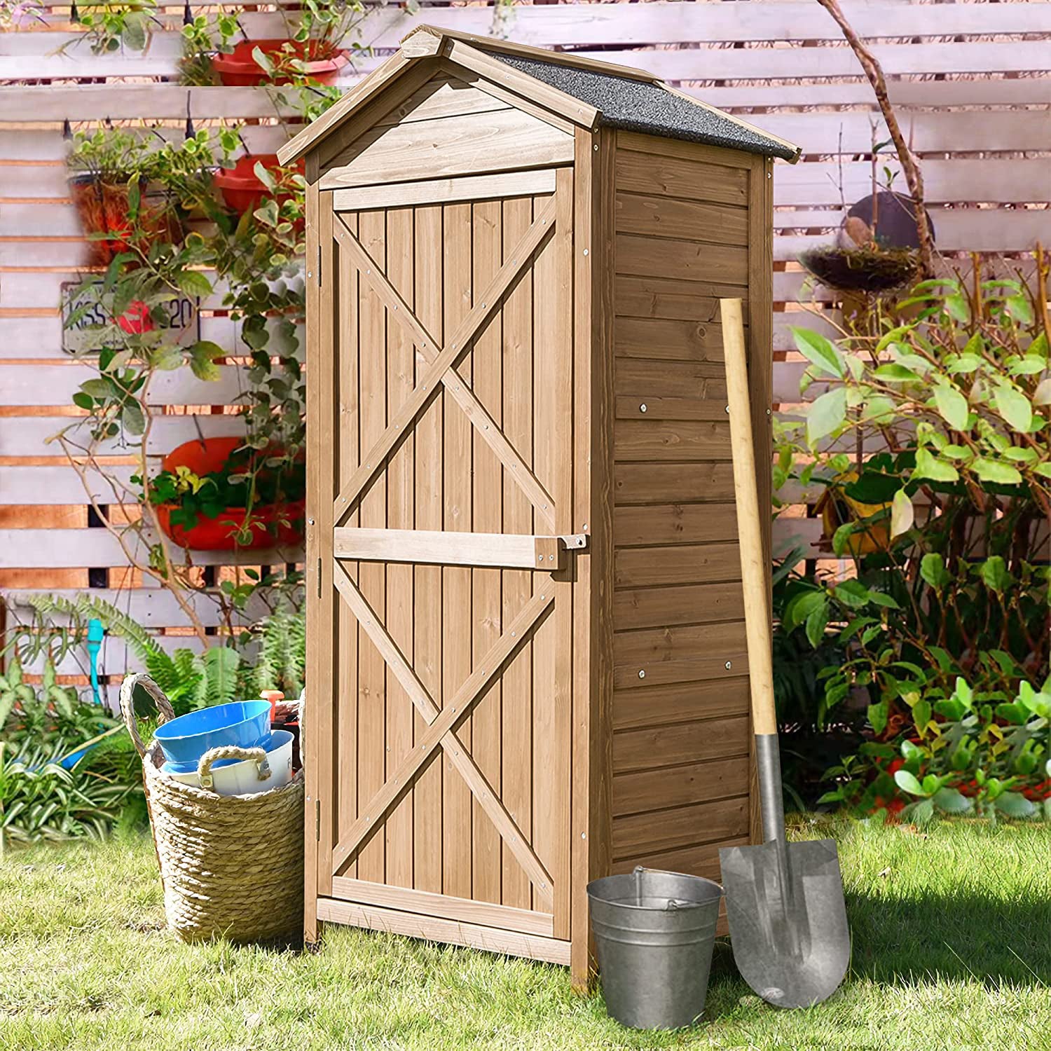 Outdoor Wooden Storage Sheds Fir Wood Lockers with Workstation Shop For