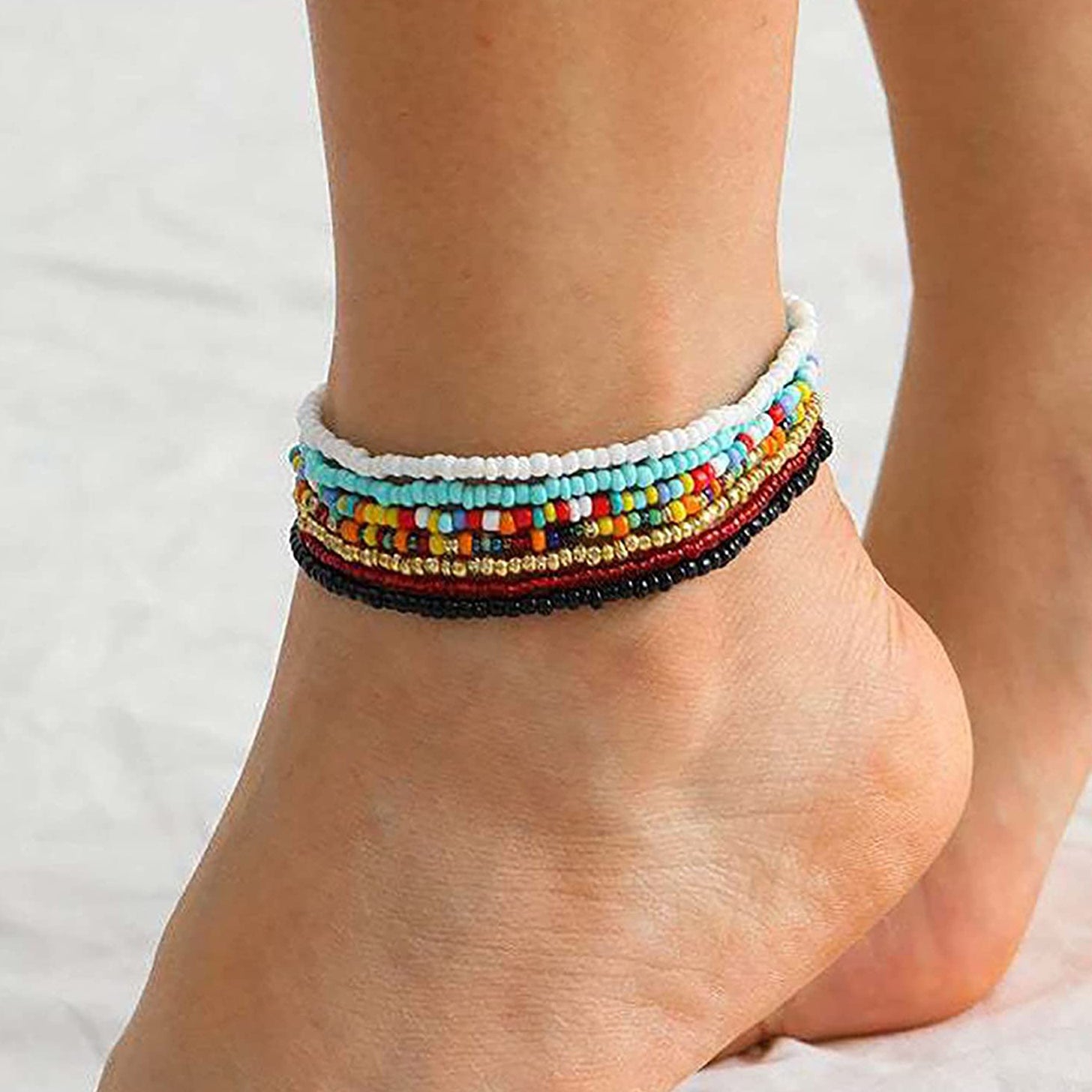 7-Pieces Set: Women's Hand Beaded African Anklet Fashionable Cheap Online