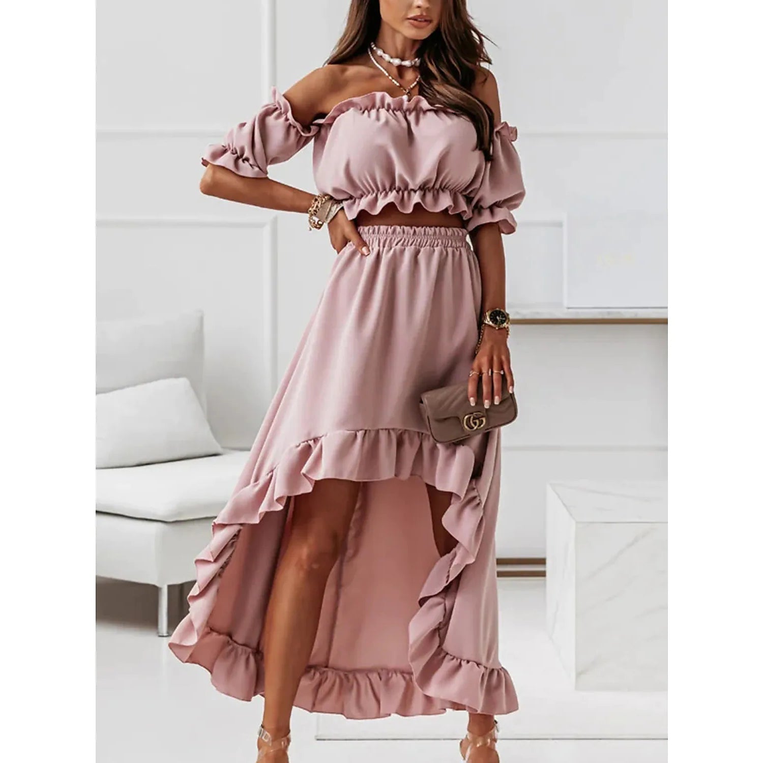 Women's Sexy Boho Solid Color Casual Dress Two Piece Pictures For Sale