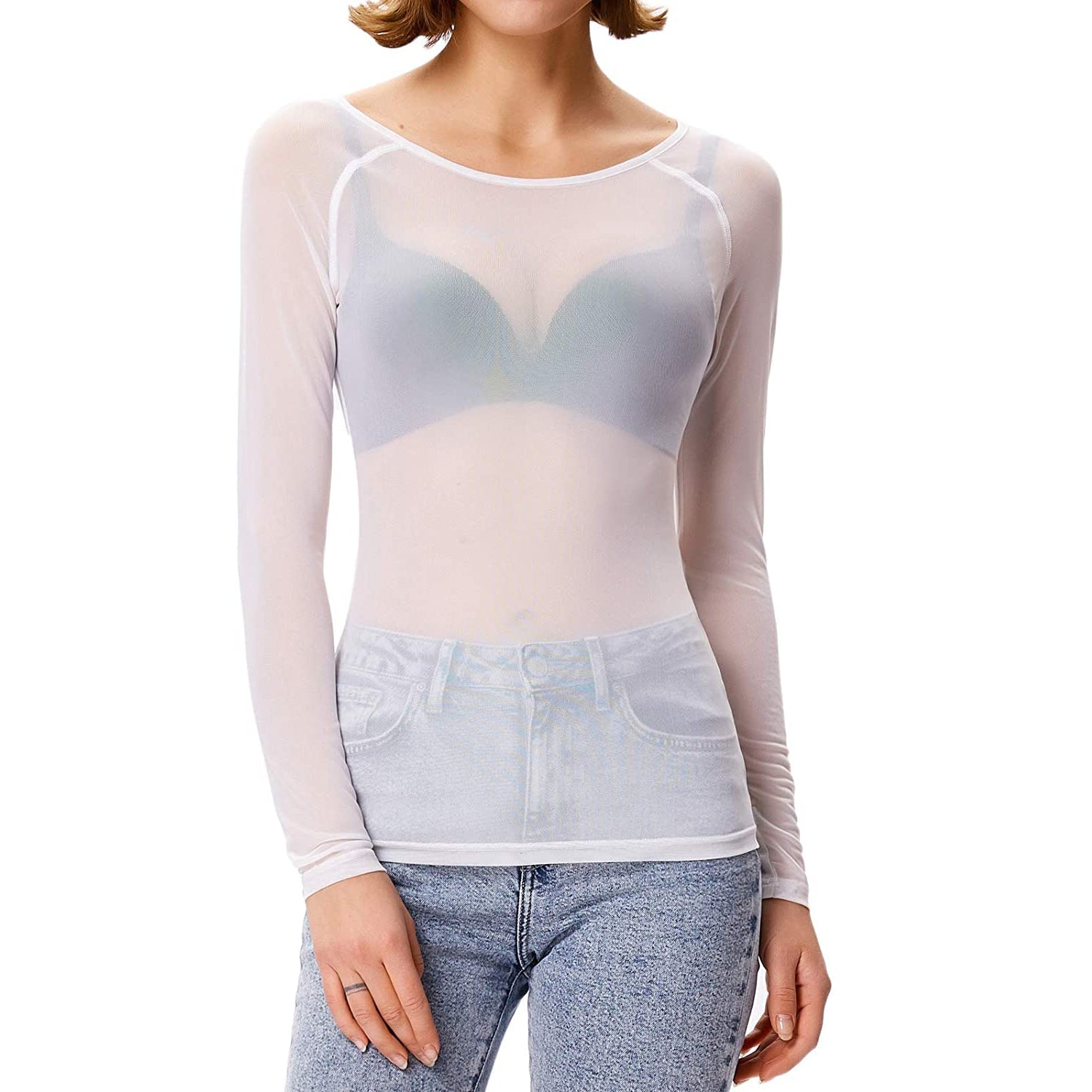 Women's Long Sleeve Sheer Mesh Sheer Top With Credit Card Free Shipping