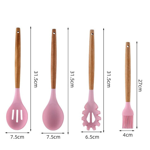 12-Piece: Wood Handle Silicone Kitchenware New Styles For Sale