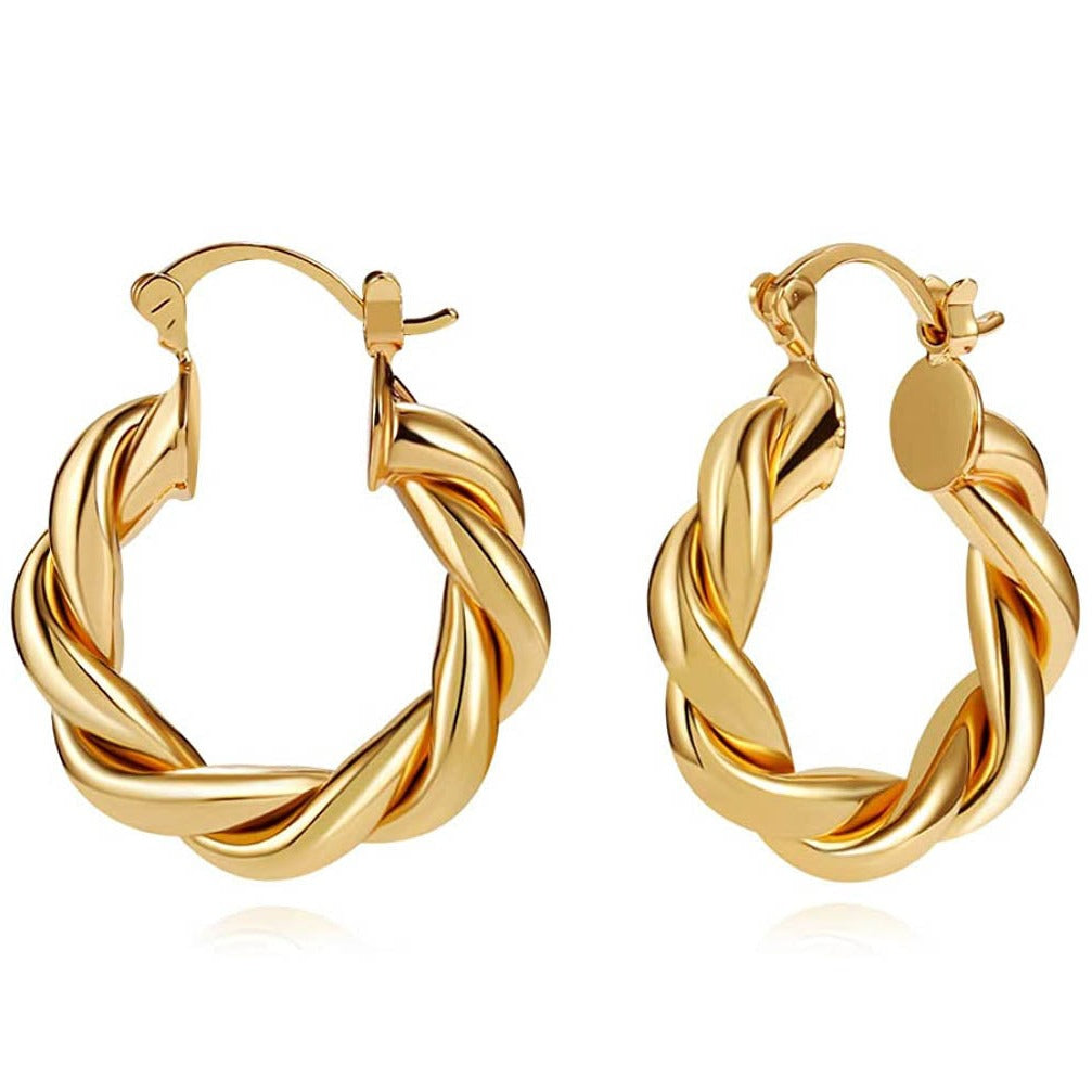 14K Gold Plated Twisted Gold Chunky Hoop Earrings Latest Collections Online