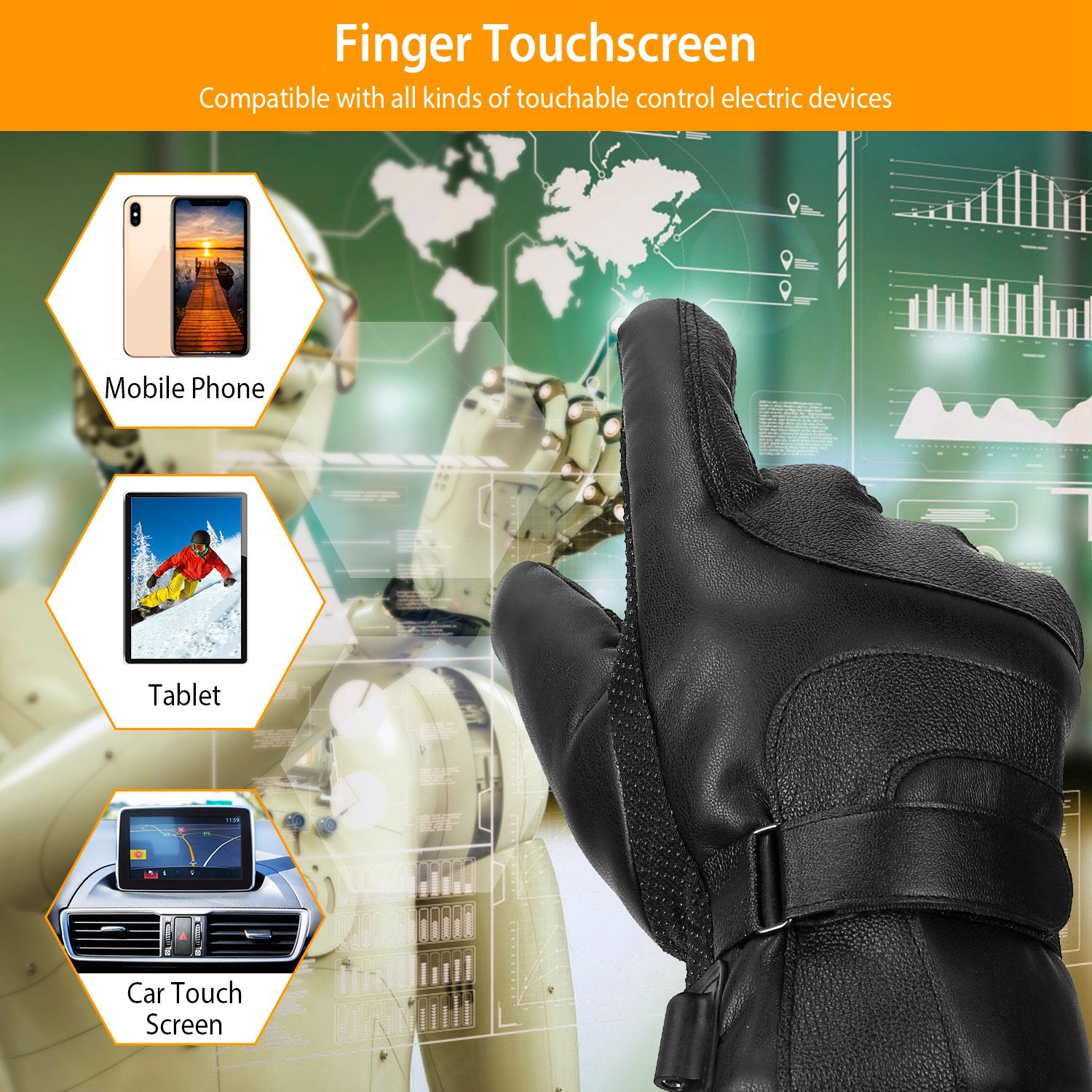 Electric Heated Touchscreen Thermal Gloves Leather USB Plug Cost For Sale