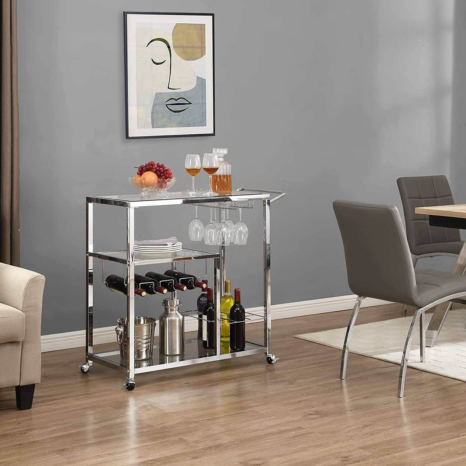 Glass Bar Cart with Wine Rack & Glass Holder Cheap Best Wholesale