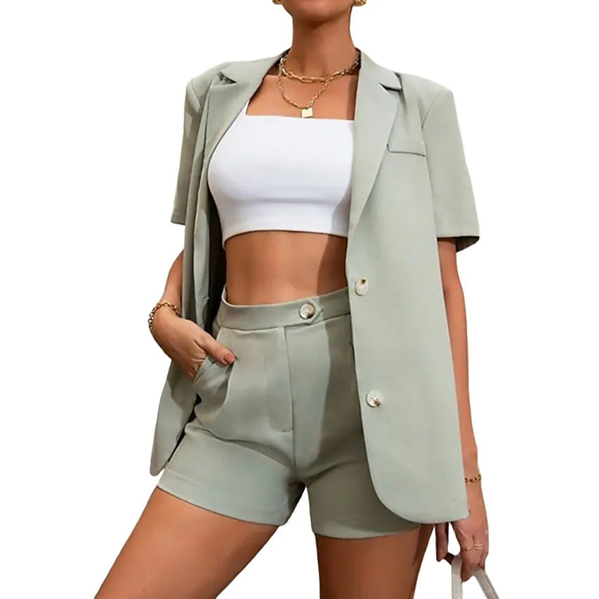 2-Piece Set: Women's Solid Color Blazer Shorts Outlet Purchase