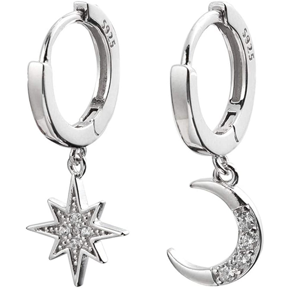 Women's Moon Star Pendant Small Hoop Earrings Discount Visit New