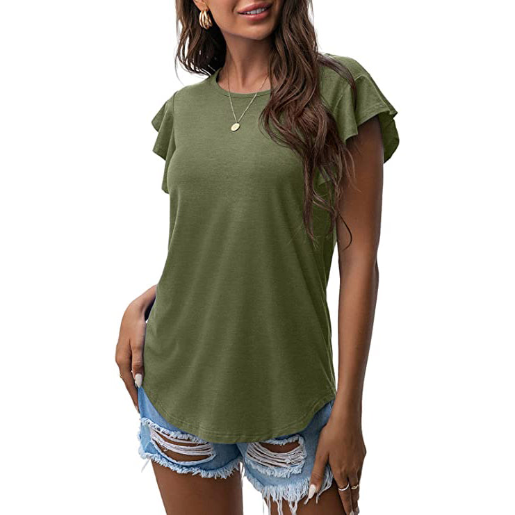 Summer Knit Ruffle Short Sleeve Top Cheap Sale Comfortable