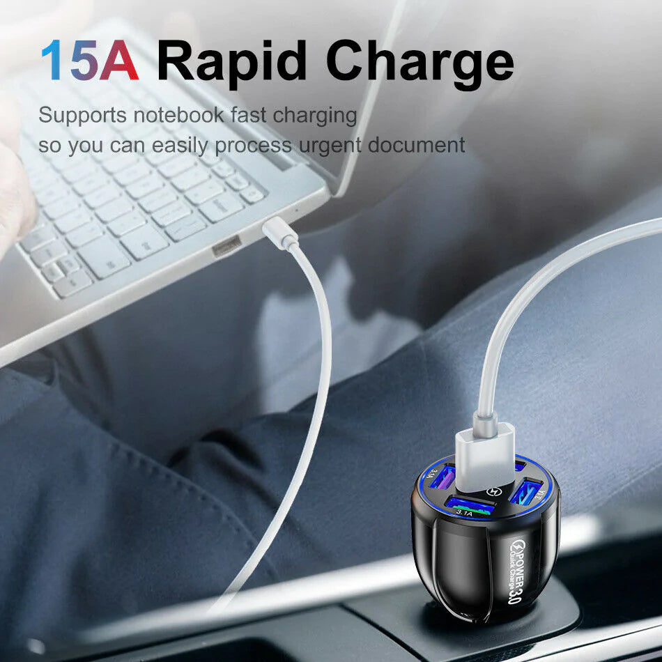 5 Port USB Fast Car Charger with LED Display Grey Outlet Store Online