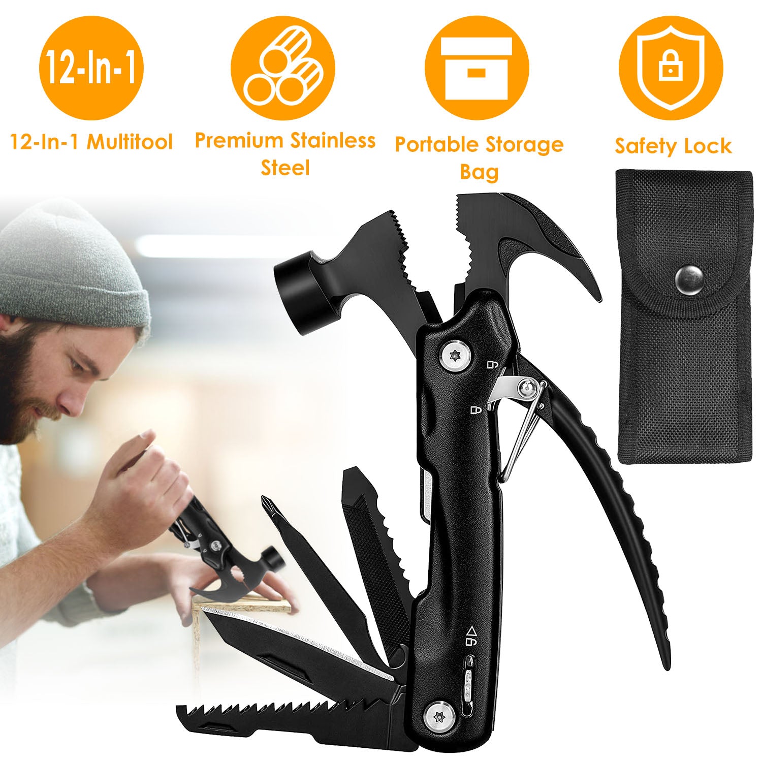 12-in-1 Stainless Steel Portable Hammer Multitool Outlet Footaction