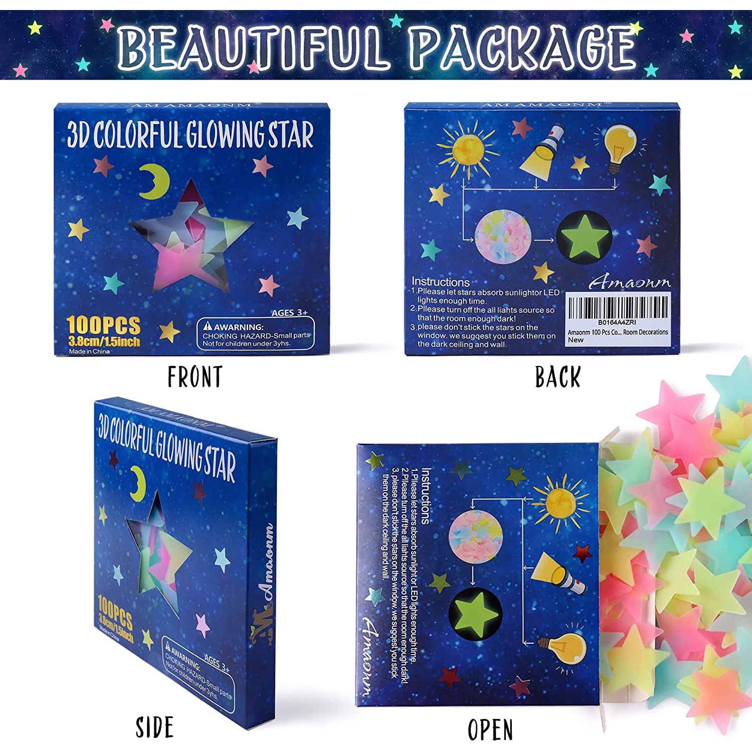 100-Pieces: Colorful Luminous Stars Plastic Wall Sticker Reliable Cheap Online