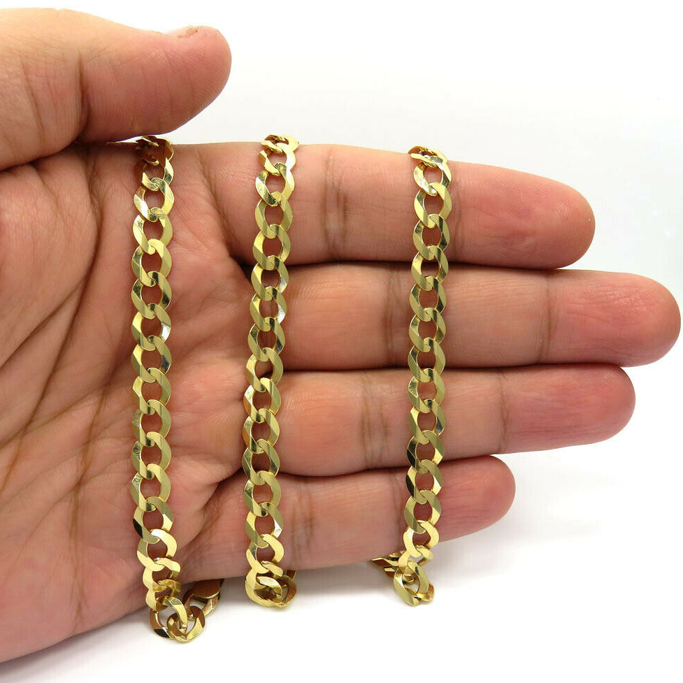 10K Solid Yellow Gold Curb Cuban Link Chain Pendant Necklace 7mm Cheap Pice Free Shipping